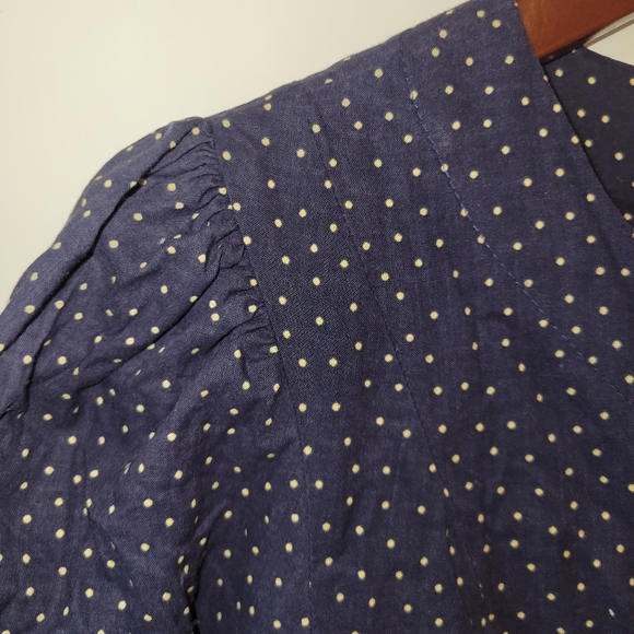 Laura Ashley vintage 3/4 sleeve polka dot midi dress blue yellow size 10 - Picture 3 of 12